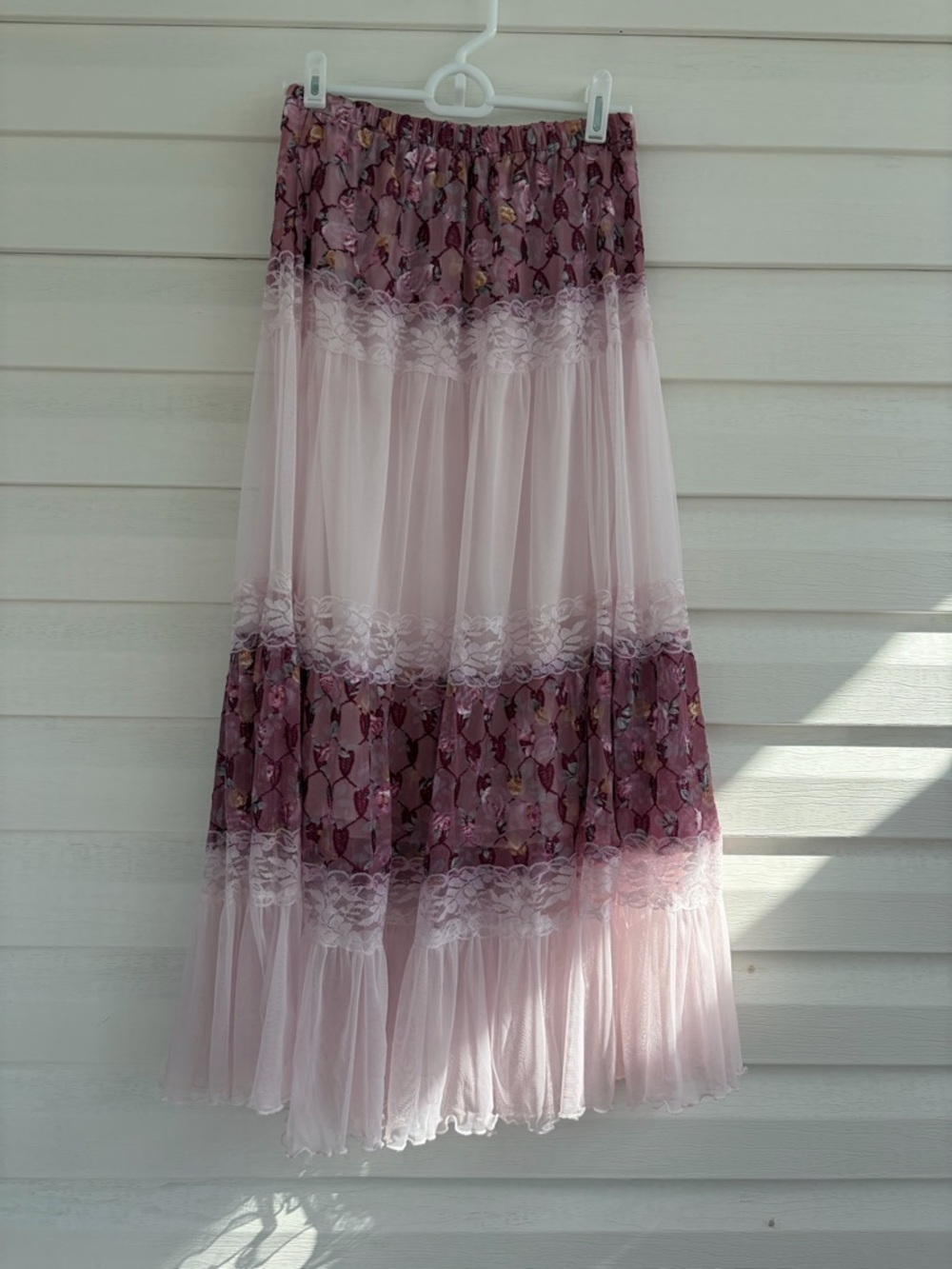 Purple Tulle Maxi Skirt Tiered Lace Trim Fairy Festival Photoshoot Skirt - Picture 2 of 11